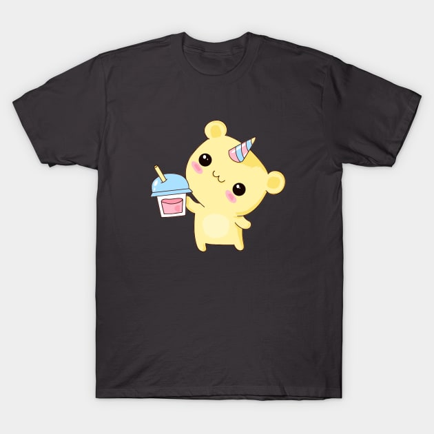 Cute Kawaii Cat Unicorn Holding Boba T-Shirt by Illustradise